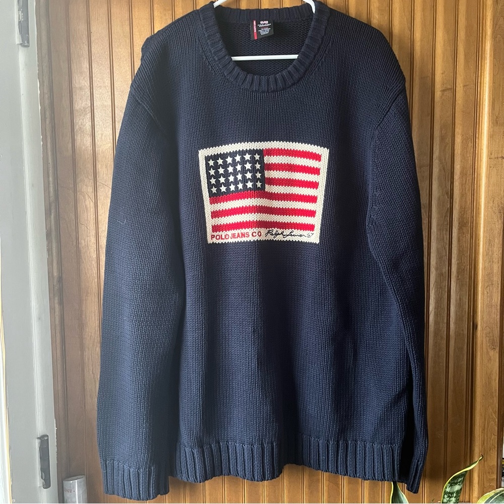 Vintage Ralph Lauren Polo Jeans Company Flag Sweater- Men's XL